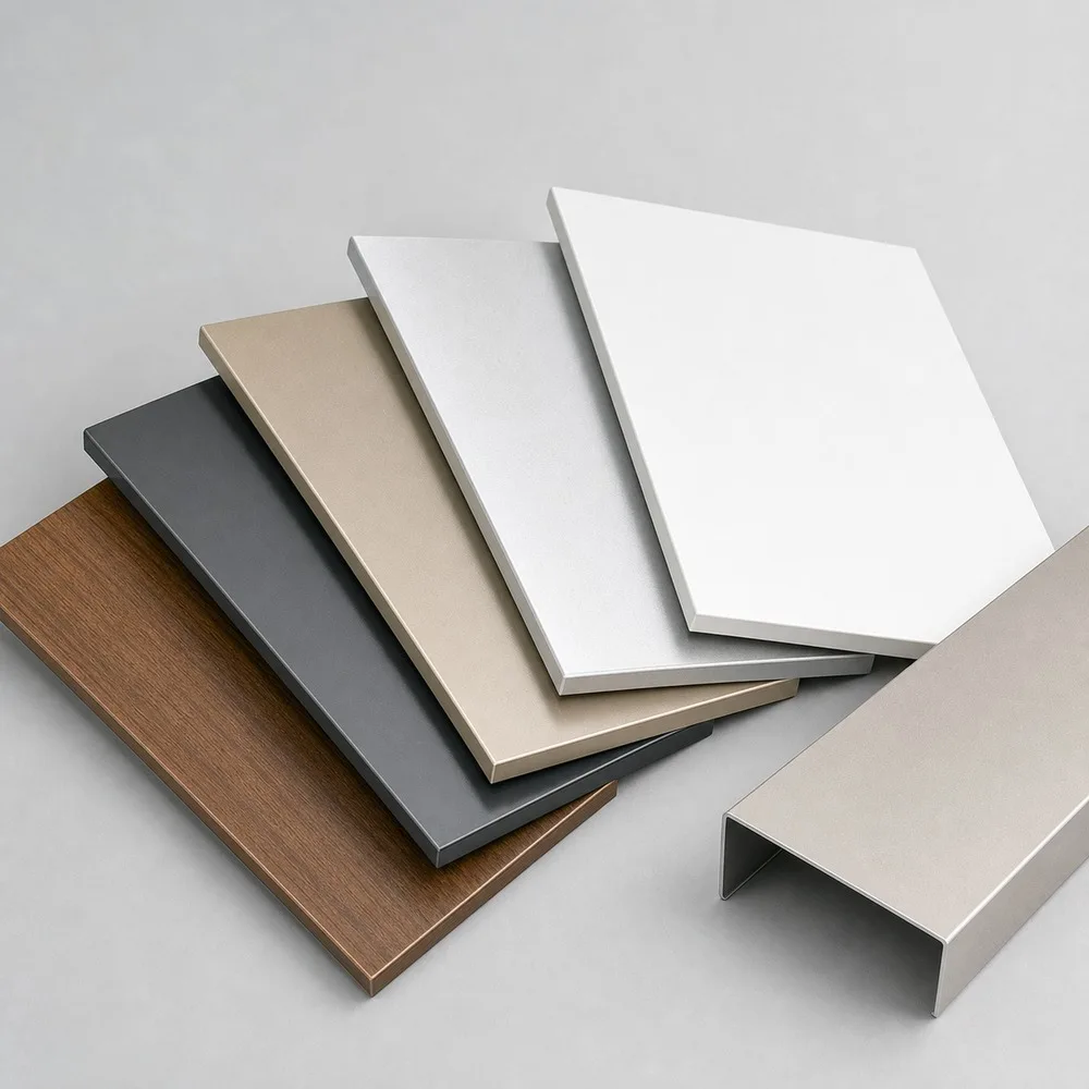 Aluminum panel finish samples used for quotation comparison