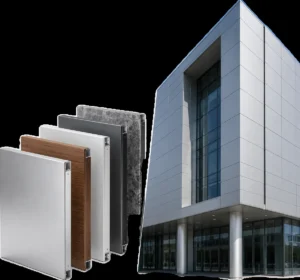 Aluminum solid panel facade and finish samples for custom building cladding