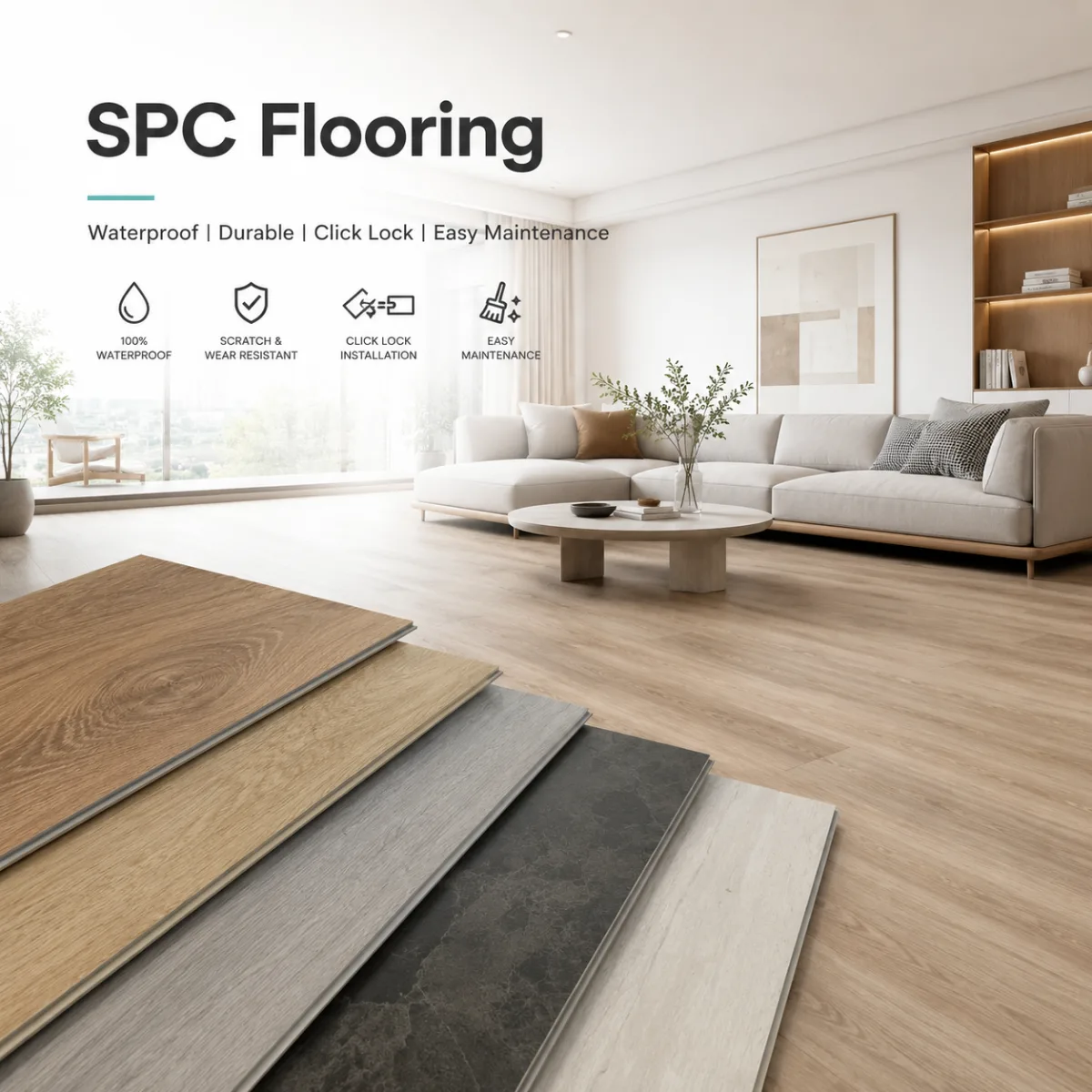 SPC flooring used in residential and commercial interior project