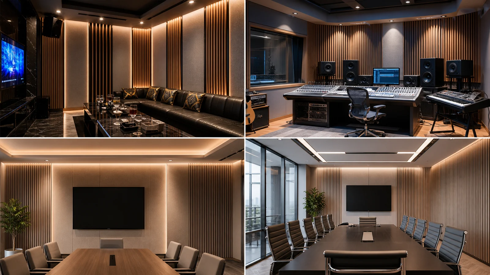 Acoustic wall panel applications in KTV, studio, hotel meeting room, and office interiors