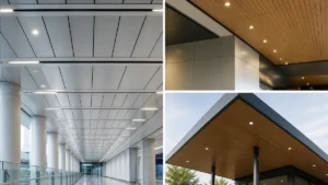 Aluminum ceiling panels and aluminum soffit panels used in modern commercial ceiling projects