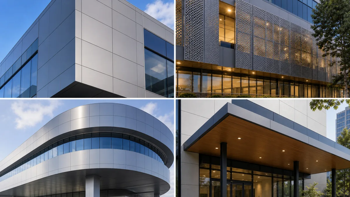 Aluminum facade panel quotation applications for facade, soffit, perforated screen and curved panel projects