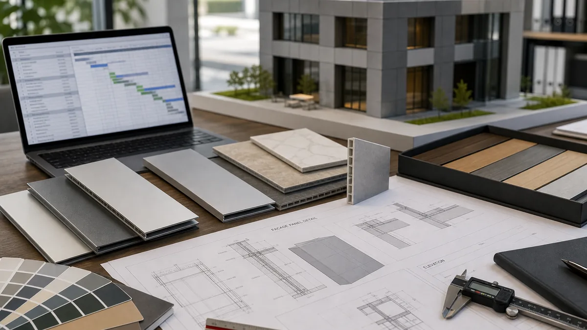 Aluminum facade panel quotation preparation with drawings, samples and panel details