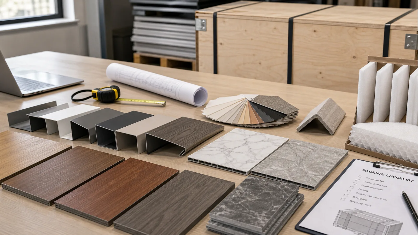 Aluminum panel samples, coating swatches and export packing for project buyers