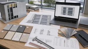 Aluminum panel shop drawing preparation with facade layout, panel samples and fabrication details