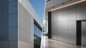Aluminum solid panels and aluminum honeycomb panels used in modern commercial wall and ceiling projects