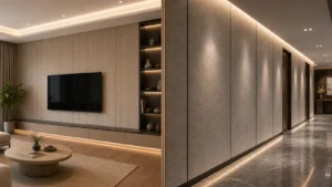 Carbon Crystal Wall Panel and Bamboo Fiber Wall Panel used in modern interior wall decoration projects