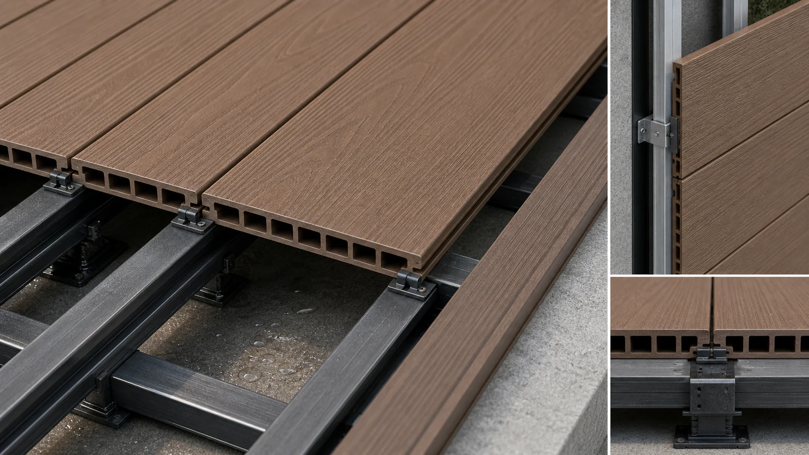 Co-extrusion WPC decking and wall panel installation detail
