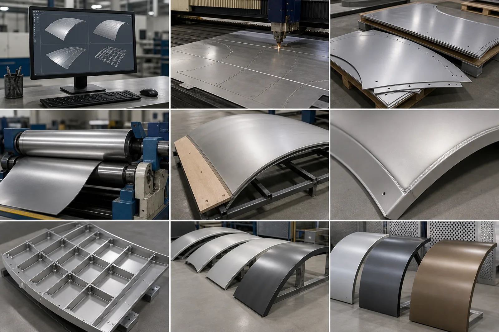 Curved and hyperbolic aluminum panel fabrication process