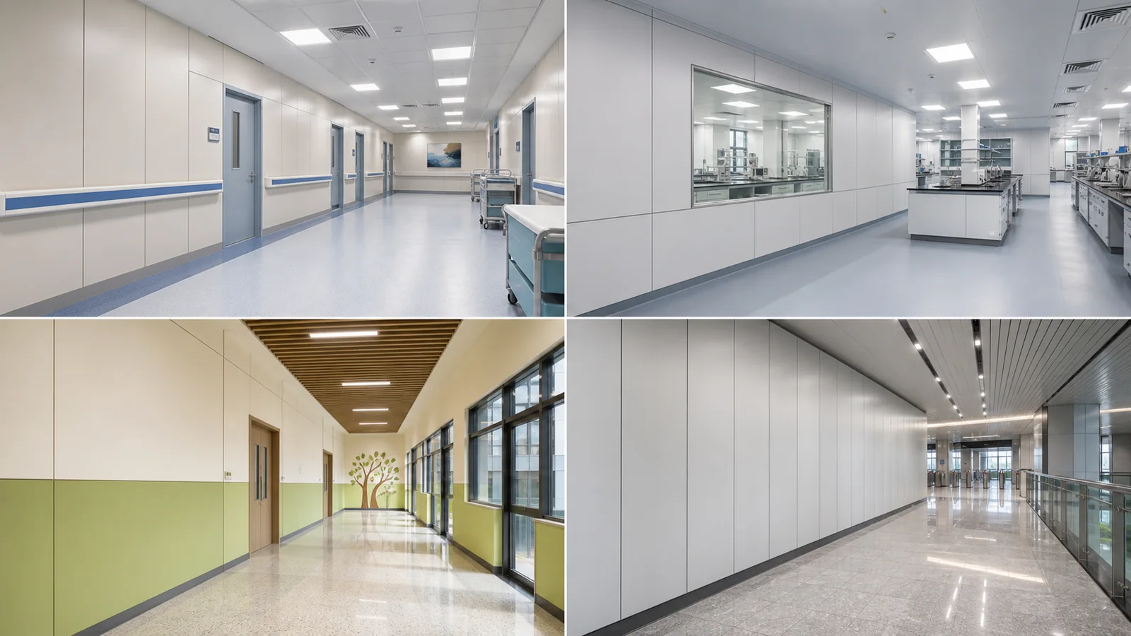 Ice-Fire Board applications in hospital, laboratory, school, and public corridor interiors