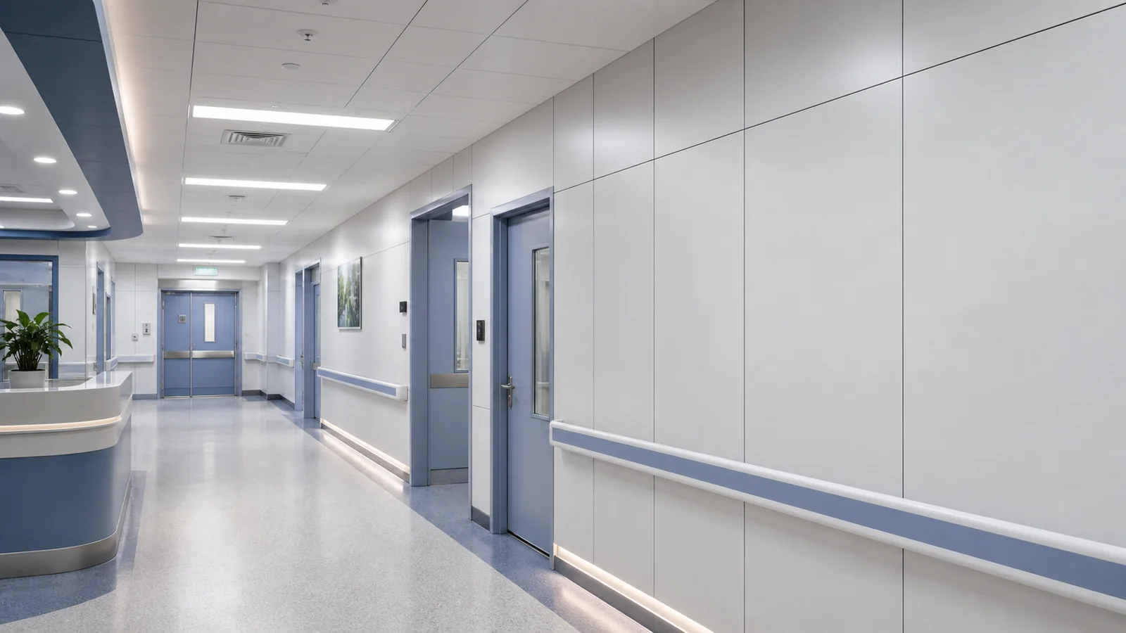 Ice-Fire Board used as hospital corridor wall cladding