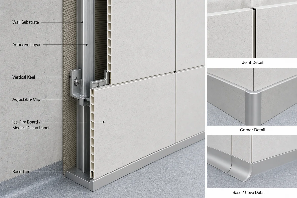 Ice-Fire Board hospital wall panel installation detail