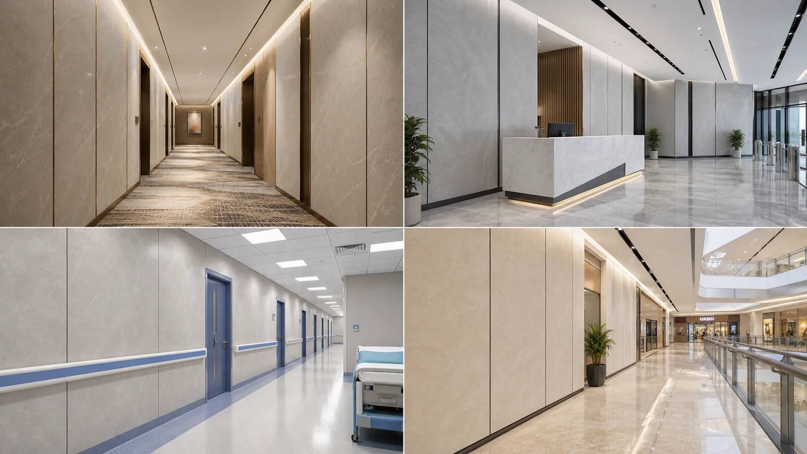 Nano diamond wall panel applications in hotel, office, hospital, and shopping mall interiors