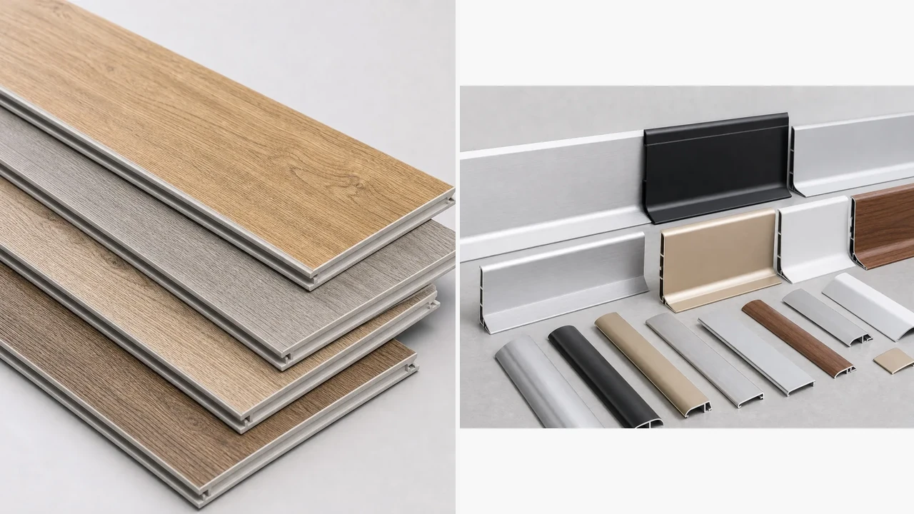 SPC flooring wall panels and trim material application for hotel and apartment interiors